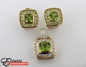 Peridot, Diamant, 14k Gelbgold Anhänger und Ohrring Suite - Bild 1 von 16