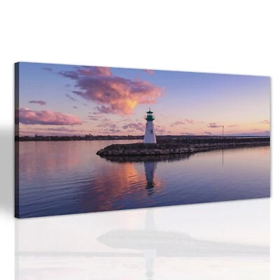 Leuchtturm nach Sonnenuntergang Leinwandbilder Bilder Leinwand Canvas 140x70 - Bild 1 von 4