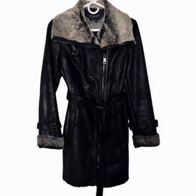 Abrigo Chaqueta Marc New York Mujer Piel Sintética Cremallera Completa Cinturón Talla Pequeña Foto 1 de 4