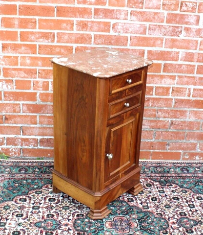 French  Antique Walnut Louis Phillipe Marble Top Nightstand  Bedside Cabinet Cover