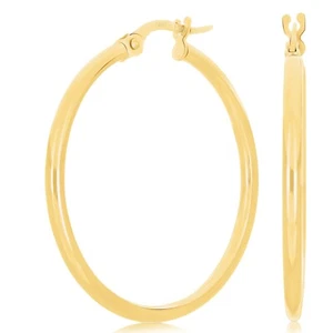 Italian 14k Yellow Gold High Polish Round Hoop Earrings 1.2" 2mm 1.6 grams - Picture 1 of 4