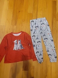 Justice Sleep Kids Pijama Set Size L(12-14) Dogs W/ Christmas Hats Grey/ Red Col - Picture 1 of 3