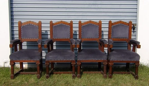 VINTAGE SET OF 4 GOTHIC MEDIEVAL BRUTALIST VELVET CHURCH BISHOP DEACON ARM CHAIR Cover