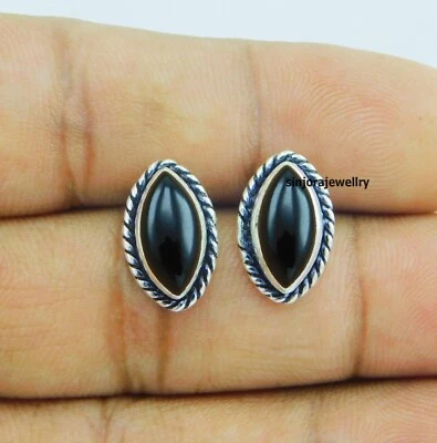 Pendientes hechos a mano de plata de ley 925 con piedras preciosas de ónix negro - Imagen 1 de 4