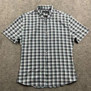John Varvatos Shirt Men Medium Slim Fit Blue Plaid Button Up Short Sleeve Casual - Picture 1 of 10