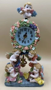 Vintage Cherub Floral Angels With Instruments Resin Clock - Picture 1 of 12