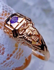 NATURAL Amethyst Ring, Rose Gold over Silver Garden Filigree (CustomMade) D157 - Picture 1 of 12