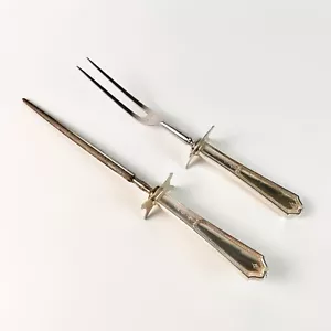 Vintage Sterlingsilber Griff 11"" Schnitzgabel und 13"" Schärfer Fingerschutz S - Bild 1 von 6