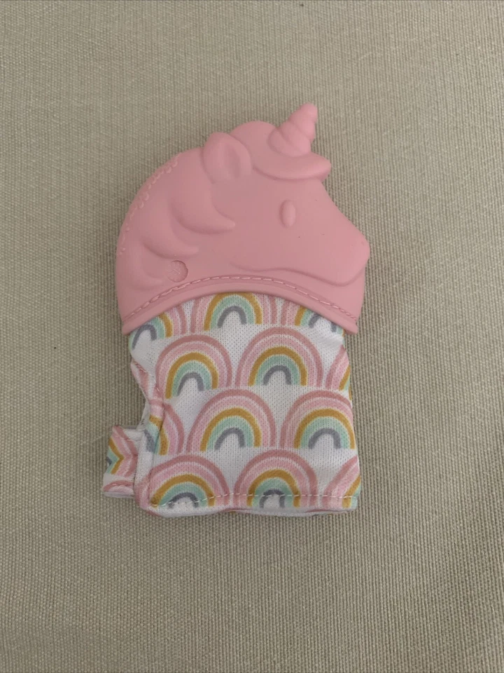 Itzy Ritzy Silicone Teething Mitt Teether Pink Unicorn Rainbow Chewing Munch Mit - Image 1 of 1