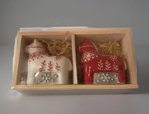 NIB Horse Salt And Pepper Shakers World Market Red And White Holiday Decor - Picture 1 of 4