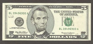 United States of America 5 Dollars 1999; UNC; F-1987L; Lincoln; San Francisco - Picture 1 of 2