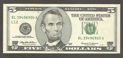 United States of America 5 Dollars 1999; UNC; F-1987L; Lincoln; San Francisco - Image 1 of 2