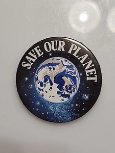 Vintage Save Our Planet Earth Awareness Metal Pin Backpack Button - Picture 1 of 2