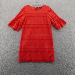 J Crew Bell Sleeve Eyeley Shirt Dress 6 Red Womens Embroidered Preppy Summer - Picture 1 of 15