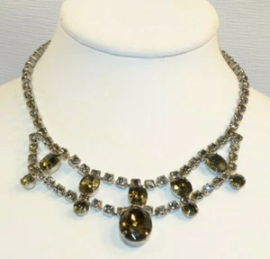 BEAUTIFUL VINTAGE NECKLACE SMOKY GREY PRONG SET RHINESTONES 15" LONG - Picture 1 of 7
