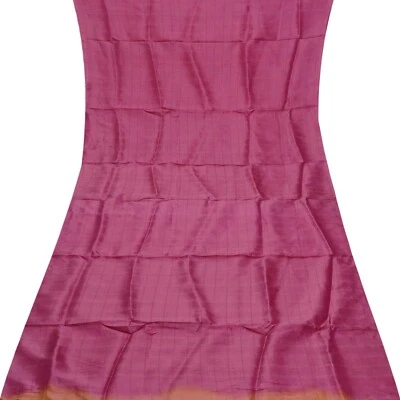 Vintage Pink 100% Pure Silk Handloom Sari Remnant 4YD Craft Fabric Silk Scrap - Image 1 of 4