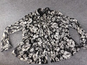Jones New York top 18W black floral lined sheer womens button silk womens flowy - Picture 1 of 12