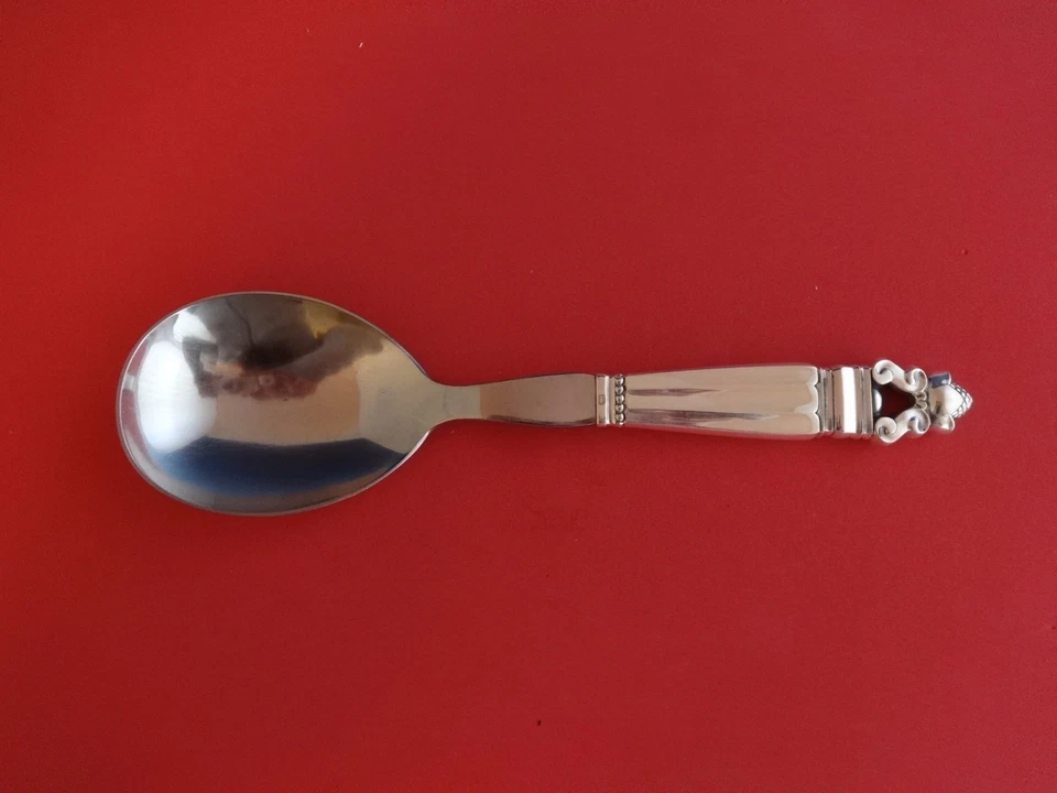 Colher para servir salada de prata esterlina Acorn by Georg Jensen HH com aço inoxidável 9 1/8" - Imagem 1 de 1
