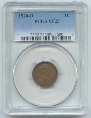 1924-D Lincoln Wheat Cent, Scarce D Mint, PCGS VF-25 - Image 1 of 2