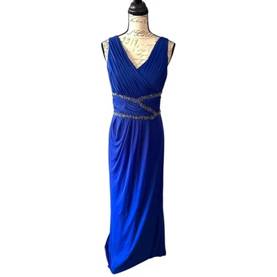 Cachet Long Blue Maxi Beaded Evening Gown Dress Size 12 - Image 1 of 4