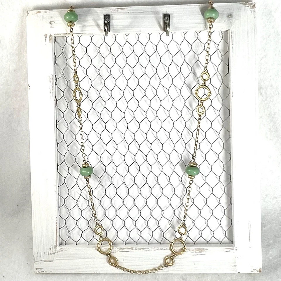 RLL Ralph Lauren Long Necklace Green Glass Beads Gold Tone 33” Boho - Image 1 of 4