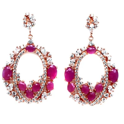 925 Sterling Silver Pink Ruby & Cubic Zirconia Birthstone Jewelry Earrings - Image 1 of 4