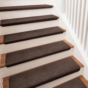 PURE ERA Bullnose Plush Soft Carpet Stair Treads 14pc Set Non-Slip Self Adhesive - Picture 1 of 8