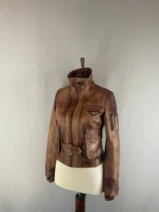 Vintage Aeronautica Womens Military Jacket Size L Brown Leather Long Sleeve - Picture 1 of 20