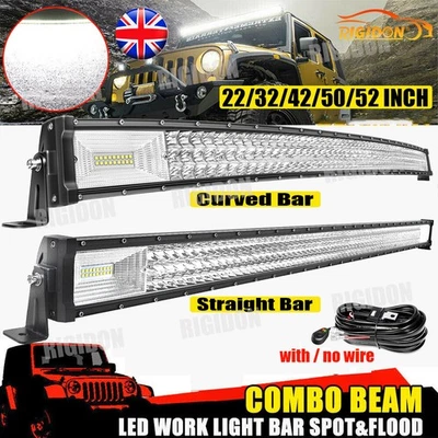 Tri-Rows LED Work Light Bar 22/32/42/50/52 inch 12V Offroad 4x4 ATV Car Driving - Image 1 of 4