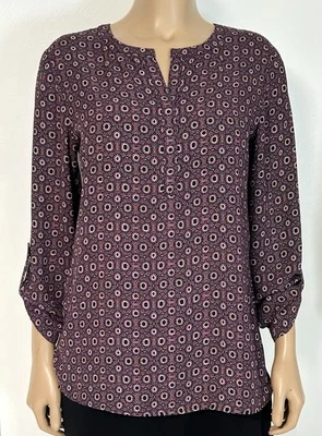 Camisa túnica VAN HEUSEN púrpura geométrica manga lengüeta enrollable ligera pequeña carrera Foto 1 de 4