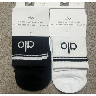 Calcetines ALO Yoga Blanco y Negro Media Tripulación Unisex 2 Pares Talla S Foto 1 de 3