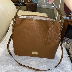 Michael Kors Bedford Luggage Brown Pebbled Leather Shoulder Bag Purse New - Picture 1 of 10