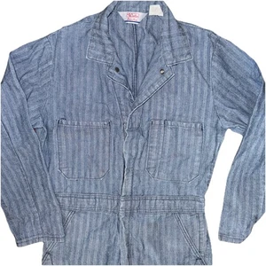Vintage Walls Master Made Work Coveralls 36 Short Blue Herringbone Railroad - Picture 1 of 5