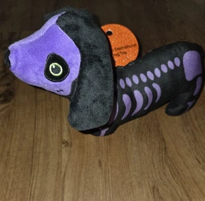 Halloween Scheletro Bassotto Cane Giocattolo Viola e Nero Sqeeking Crinkle - Foto 1 di 4