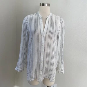 Vince Womens 6 Striped Button Up Blouse Cotton Gauzy Shirt Long Sleeve Top - Picture 1 of 10