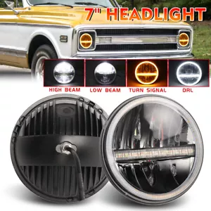 DOT Halo 7"Round Led Headlight Hi/Lo Bulb for Chevy C10 C20 C30 G10 G20 K10 H4 - Picture 1 of 12