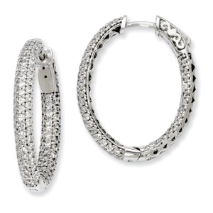 Sterling Silver Pave .81 inch Diameter CZ Hoop Earrings QMP326 - Picture 1 of 2