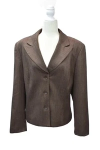 Traje Blazer Larry Levine Wlomen's Top Talla 18 Espina de Arenque Marrón Mangas Largas - Imagen 1 de 10