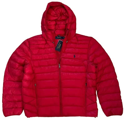 红色 Polo Puffer 夹克冬季 Ralph Lauren 保温水可打包 $230 男式 XL — 第 1/4 张图片