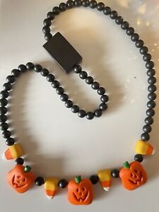 Vintage Hallmark 1990 Halloween Pumpkin Candy Corn Jewelry Black Bead Necklace