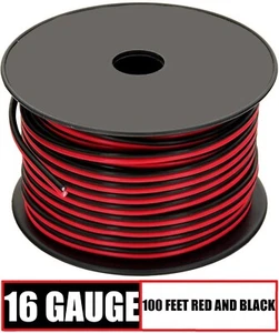 Cable de altavoz de calibre 16 Subwoofer Zip Power Wire Cable CCA - 100 pies Rojo y negro - Imagen 1 de 5