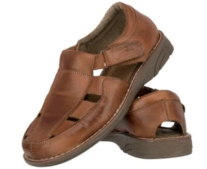Men's Cognac Authentic Leather Mexican Huaraches Fisherman Closed Toe Sandals - Picture 1 of 4