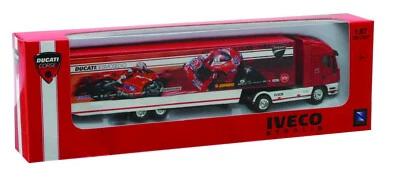 NEW RAY 1:87 DIE CAST  CAMION IVECO STRALIS DUCATI MOTO GP     19 cm   ART 46773 - Immagine 1 di 2