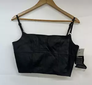 NWT FIRST Leather Apparel Black Crop Tank Top sz Medium, side zipper Fs Charity - Picture 1 of 11