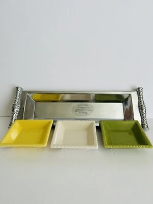 Reed & Barton Bannister Metal Rectangular Serving Tray with Ceramic Dishes 15.5" - Image 1 of 4