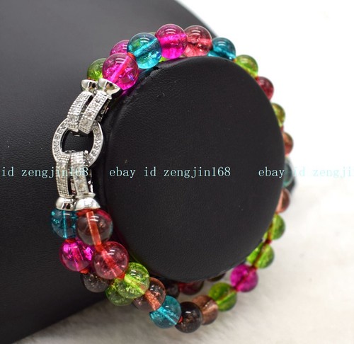 VALENTINO "Bracciale Moda 2 Righe 6 8 10mm Tormalina Rotonda Perline 7 5""