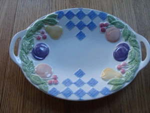 Treasure Craft Pottery USA grande piatto ovale manici modello frutta luppolo - Foto 1 di 10