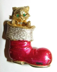 Vintage Kätzchen im Weihnachtsstrumpf Pin - X-Mas - Bild 1 von 1