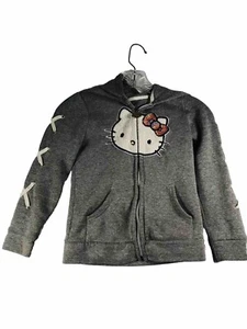 Hello Kitty Girls Size 7 Gray Zip Up Sequin Fleece Hoodie Cotton Poly - Picture 1 of 15