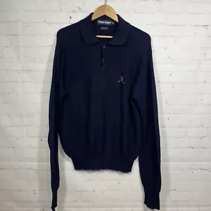 Vintage Polo Ralph Lauren Pullover Herren Large blau Kragen gesticktes Logo - Bild 1 von 13